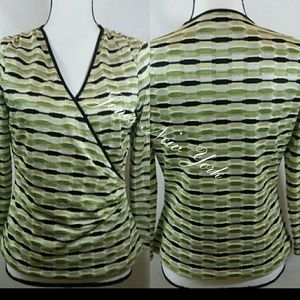 Jones New York Surplice Knit Top Sz S Green Black